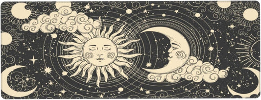 Japanese Ocean Waves Gaming Mouse Pad XL, Non Slip Rubber Base Mousepad, Stitched Edges Desk Pad, Extended Large Mice Pad,31.5 X 11.8 Inch (Astrology Moon Sun)