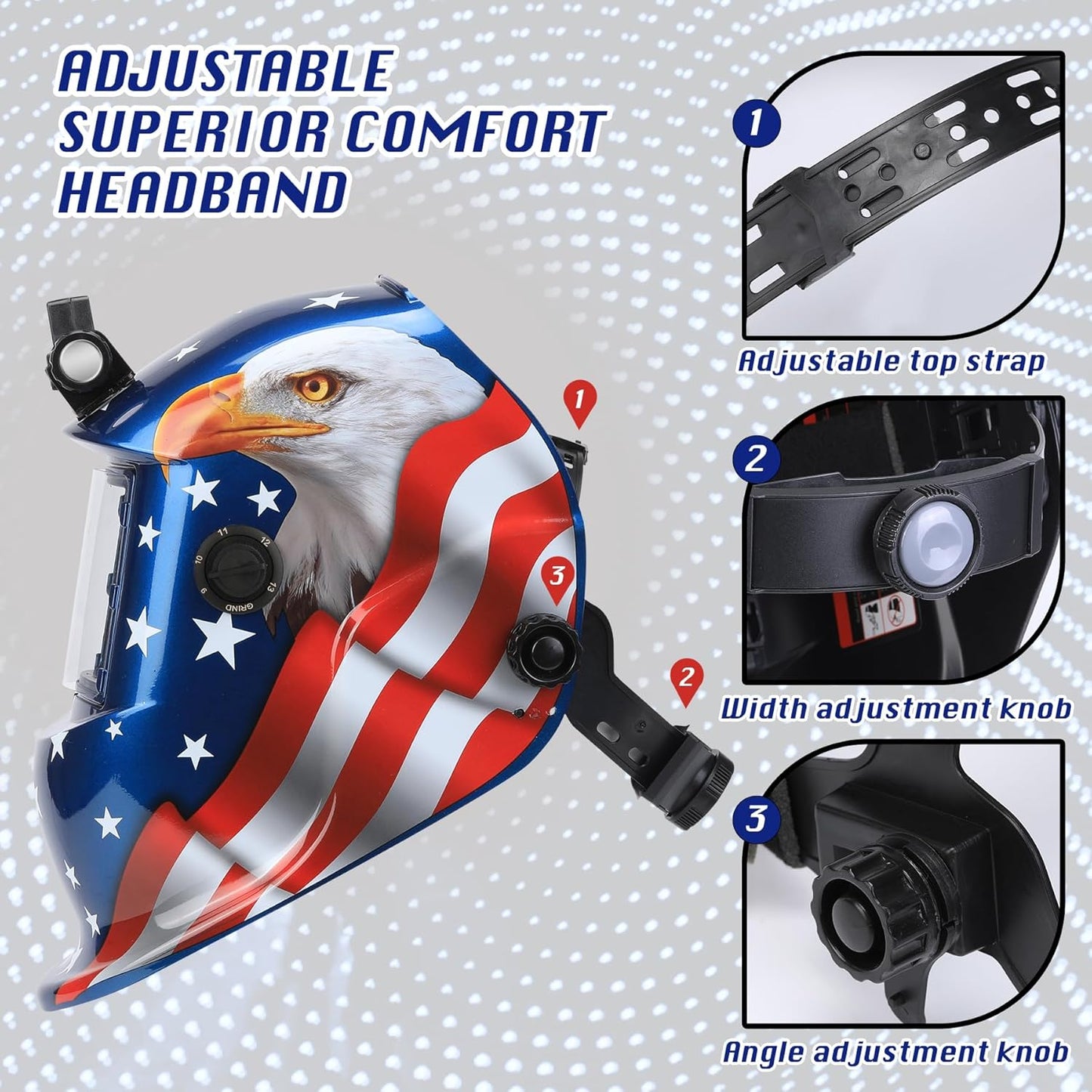 WR01A Welding Helmet Auto Darkening with LED Light True Color Solar Powered Welder Hood with Adjustable Shade Range 4/9-13 for Mig Tig Arc Welding Mask (Blue Eagle II)
