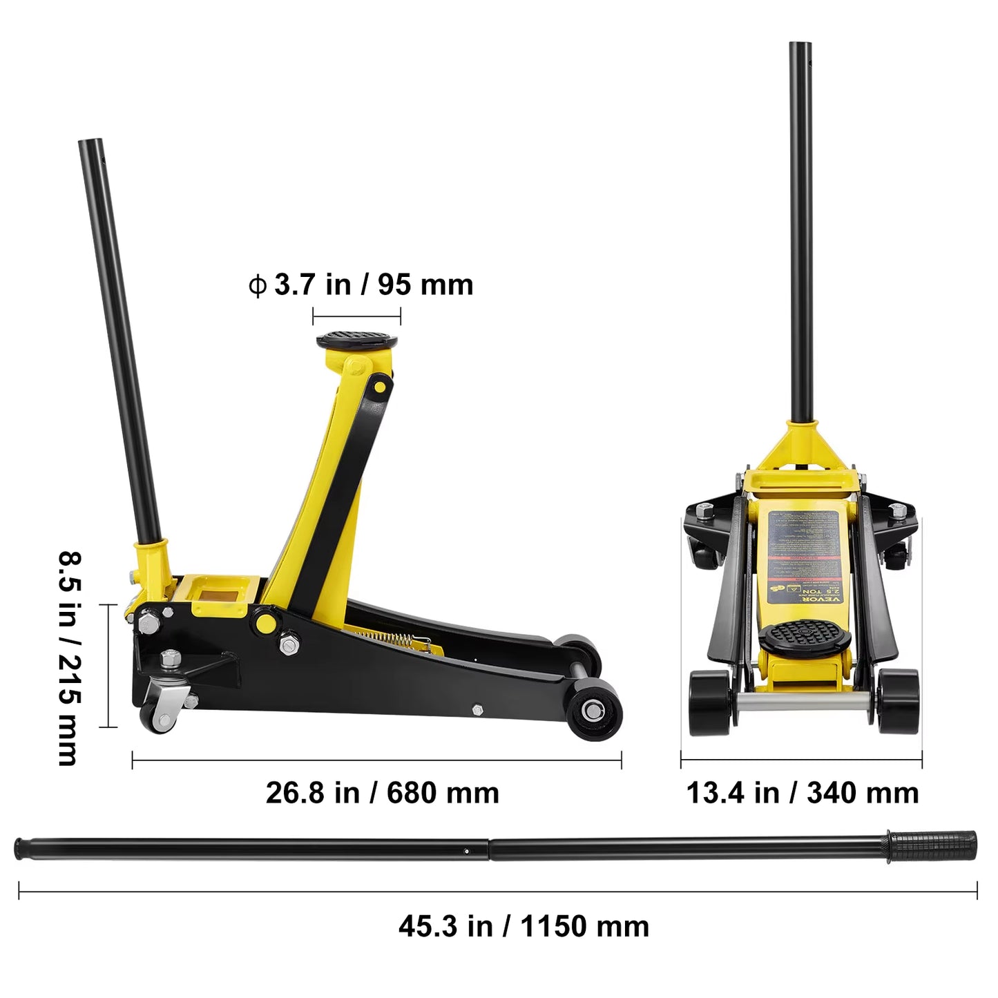 Succebuy Floor Jack Low Profile Floor Jack Heavy-Duty Steel Racing Floor Jack Quick Lift Pump Floor Lifting Range 3.64"-19.49"