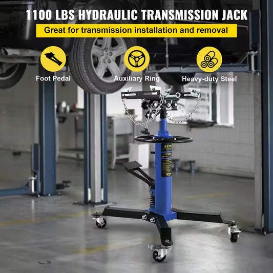 Transmission Jack 1100 Lbs. Hydraulic Telescopic Floor Jack Stand 2-Stage W/ Foot Pedal 360-Degree Wheel for Garage Shop