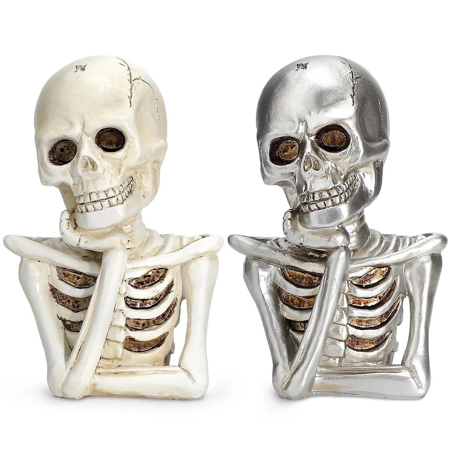 2Pcs Halloween Skeleton Decorations, Thinking Skeleton Halloween Figurines, Halloween Table Decor