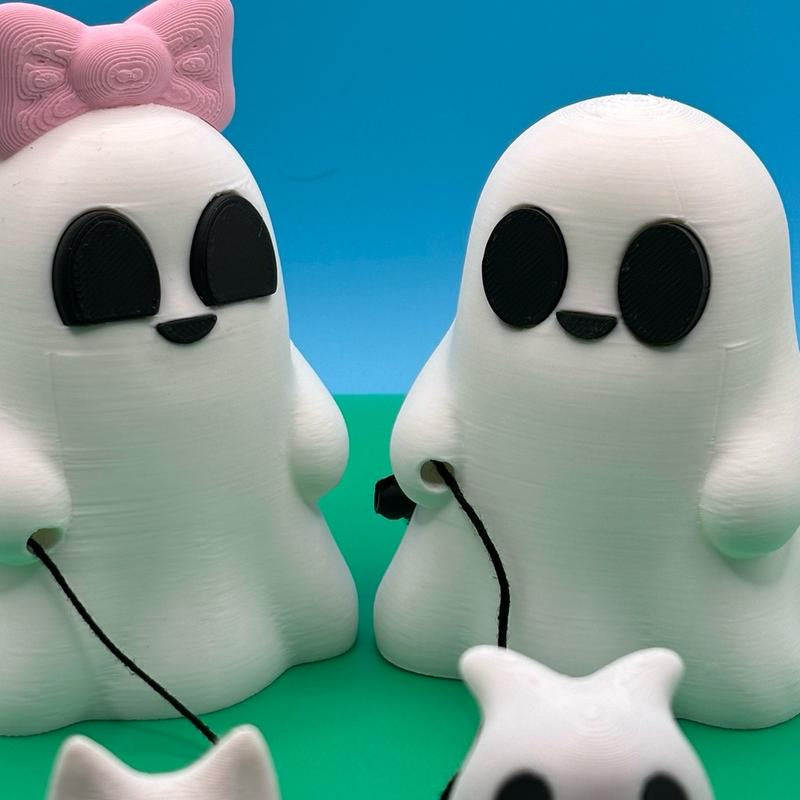 Cute Ghosts with Ghost Pets 3D Printed Figurines