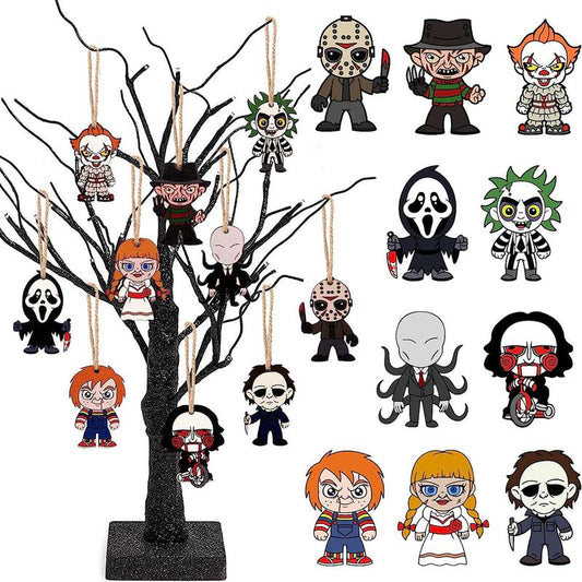 Halloween Tree Decorations,Halloween Ornaments for Tree - 10Pcs Horror Movies Merchandise,Wooden Hanging Horror Decor Ornament,Horror Movie Characters for Halloween Trees,Mini Halloween Decor