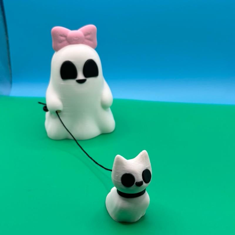 Cute Ghosts with Ghost Pets 3D Printed Figurines