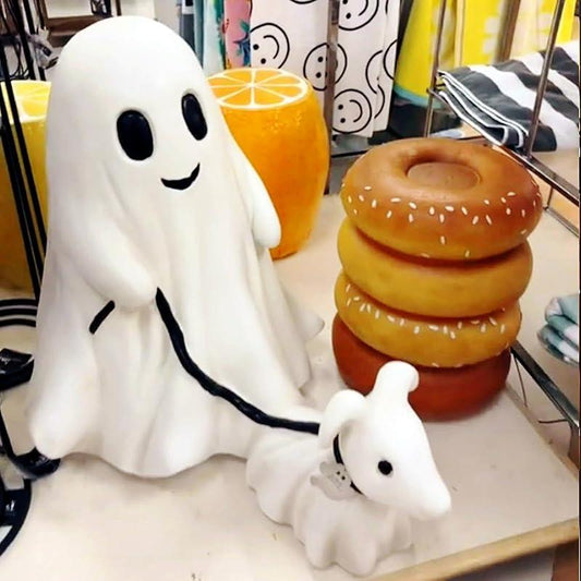 Ghost Walking Dog Statue, Cute Ghost Dog Figurine, Halloween Decorations (Large, Female)
