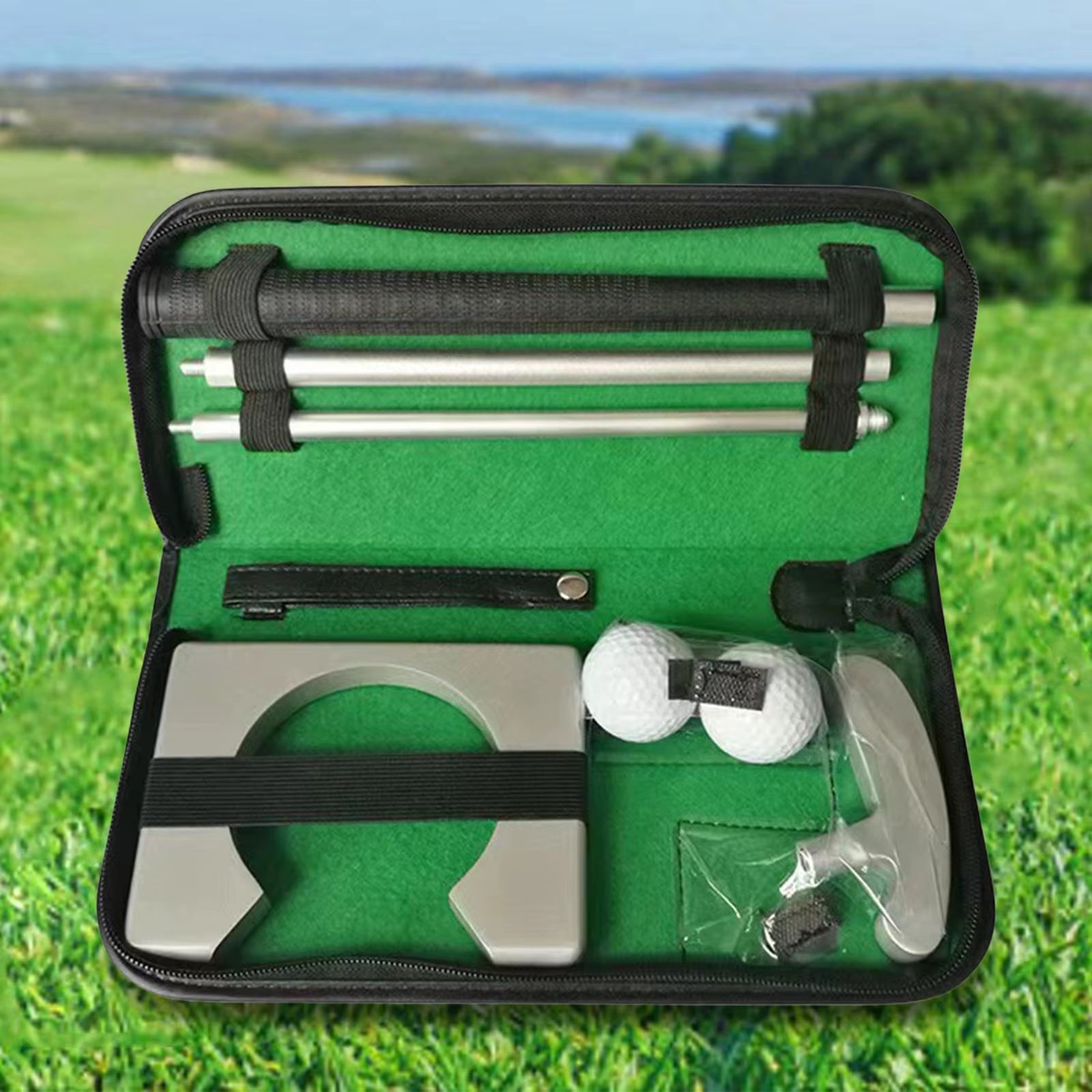 Golf Putter Set Bag Golf Ball Golf Putting Hole Target Home PU Leather Pouch