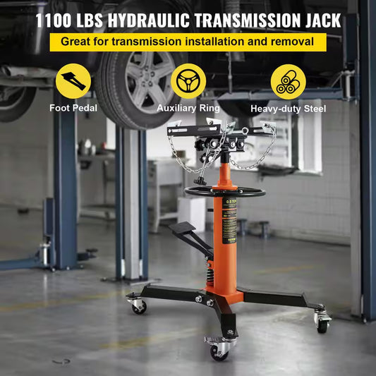 Transmission Jack 1100 Lbs. Hydraulic Telescopic Floor Jack 2-Stage Stand W/ Foot Pedal 360-Degree Wheel for Garage Shop