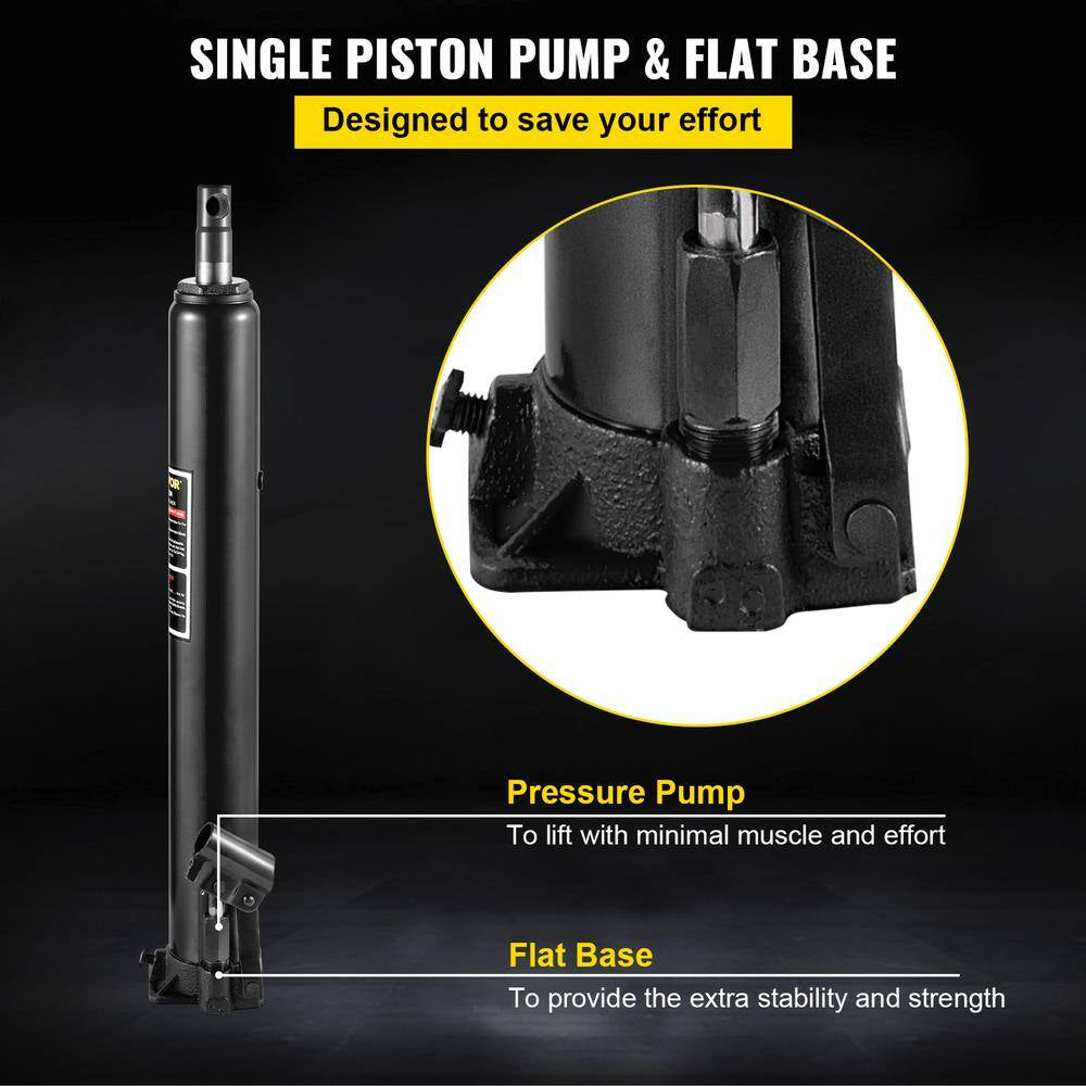 8-Ton 17636 Lbs. Black Hydraulic Long Ram Jack Manual Cherry Picker with Single Piston Pump, Clevis Base and Handle