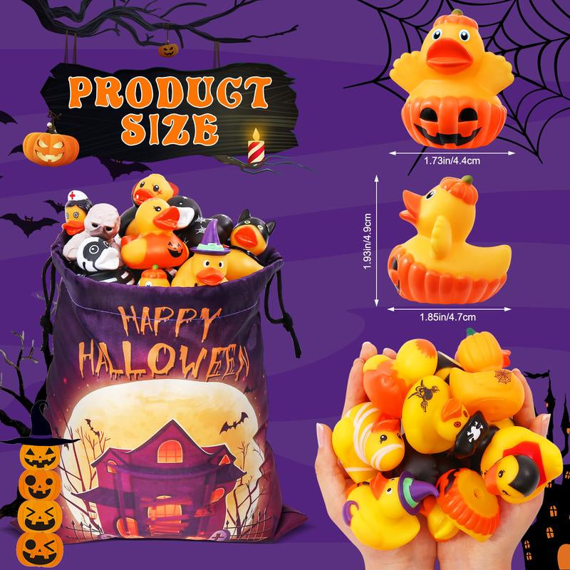 24 Pack Halloween Rubber Ducks with a Bag, Halloween Party Favors Halloween Basket Stuffers, Bath Toys for Kids, Goodie Bag Fillers, Halloween Ducks for Jeep, Exchange Gifts for Girls Boys