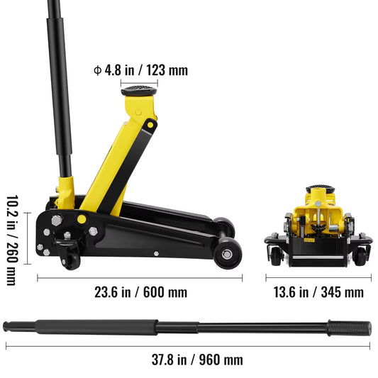 Succebuy Floor Jack Low Profile Floor Jack Heavy-Duty Steel Racing Floor Jack Quick Lift Pump Floor Lifting Range 3.64"-19.49"