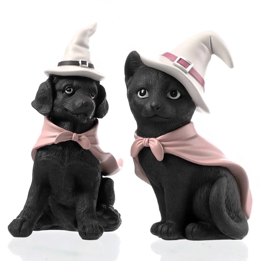 Halloween Decoration Indoor Set of 2, Halloween Black Cat and Black Dog for Vintage Halloween Cat Decor, Halloween Gifts
