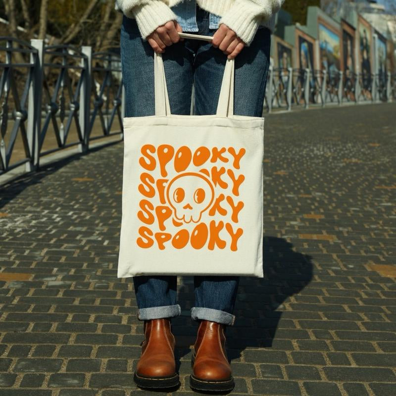 Spooky Happy Halloween Tote Bag, Cotton Canvas Trick or Treat Bag, Halloween Party Favor, Halloween Costume Accessory, Halloween Gift,