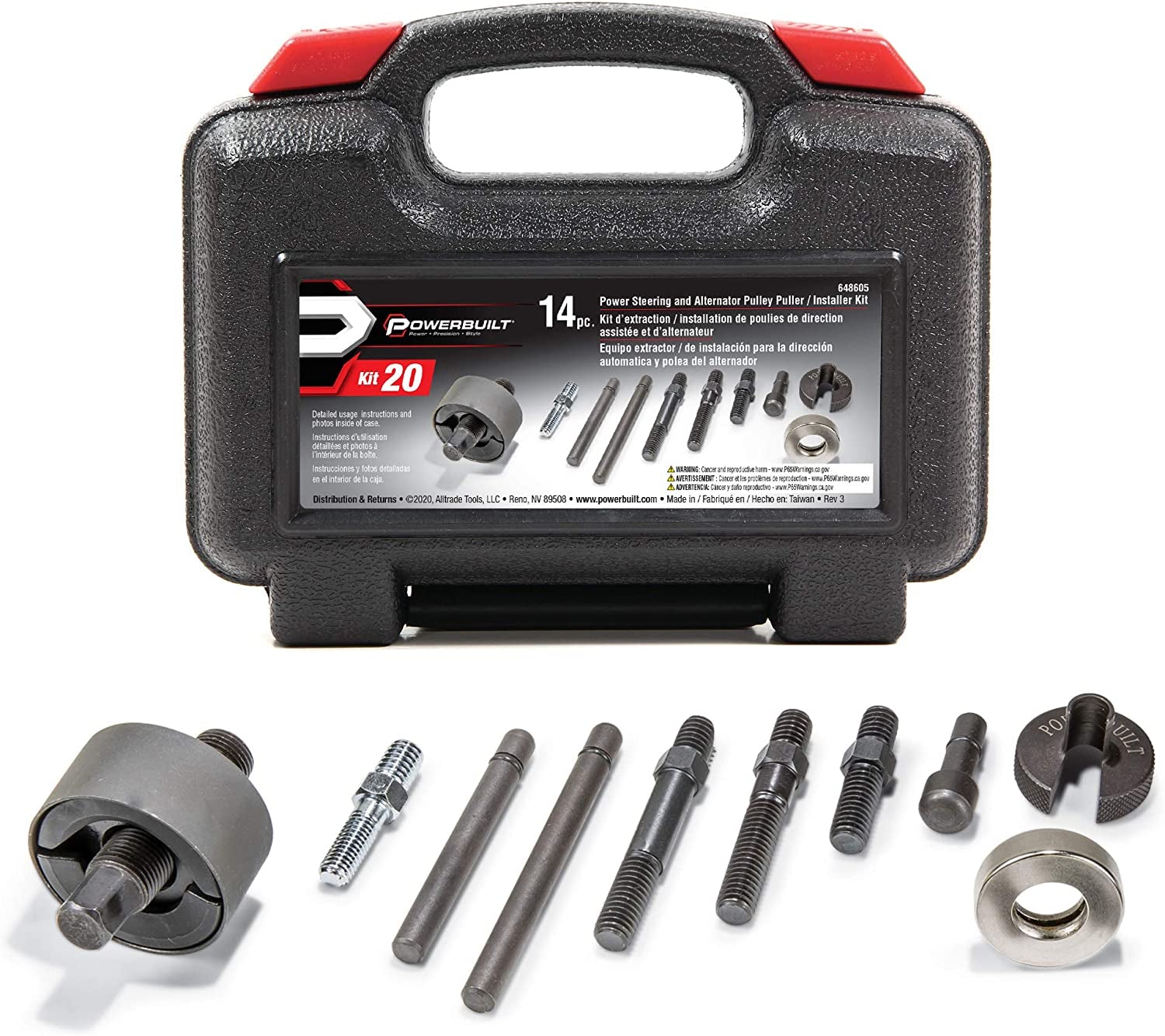 Power Steering and Alternator Pulley Remove and Install Tool Set, Replace Vehicle Steering Pump, Car Repair Tools, Storage Case - 648605