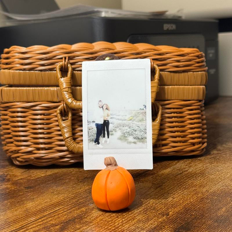 Pumpkin and Ghost Photo Card Holder, Handmade Halloween Desk Decor