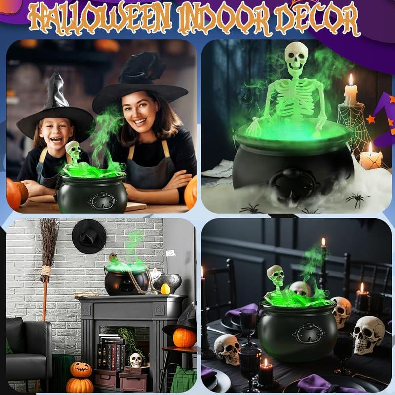 Halloween Decorations Indoor, LED Mist Maker Halloween Witches Cauldron Black Plastic Cauldron with Skeleton for Halloween Decorations Home Room Mantel Table Decor