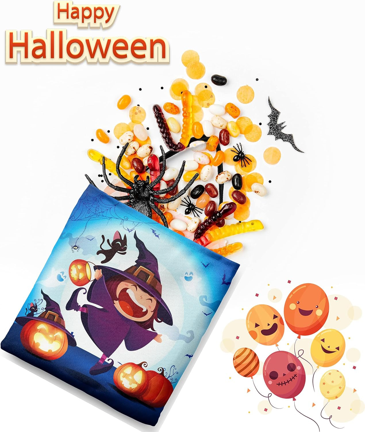 Halloween Tote Bag Halloween Canvas Bags for Trick or Treat 13.8”× 12.6” Halloween Tote Bags for Kids Halloween Witch Gift Bags Halloween Reusable Grocery Bags Halloween Party Supplies