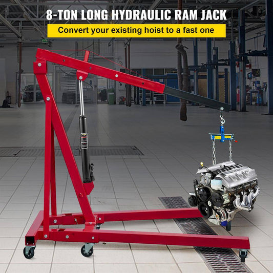 8-Ton 17636 Lbs. Black Hydraulic Long Ram Jack Manual Cherry Picker with Single Piston Pump, Clevis Base and Handle