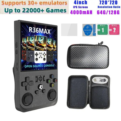 R36 Max Console 4inch IPS Screen Open Source Console Retro Pocket Video Player 64G/128G Up to 22000+ Games Handheld Game Players Berkshaw