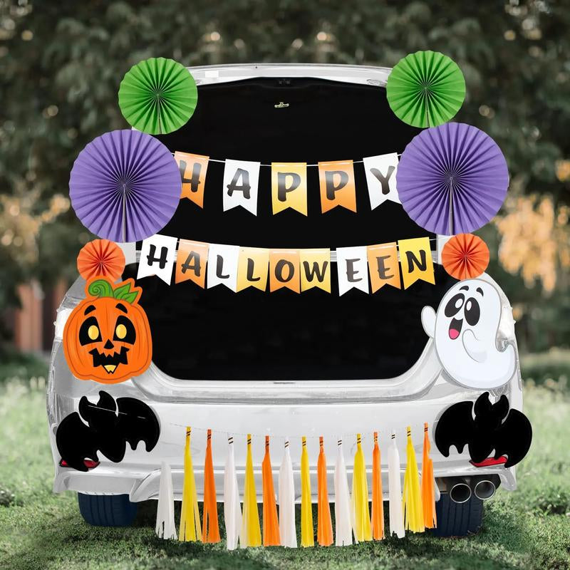 Halloween Pumpkin Sticker Halloween Trunk Decoration Set Banner Tiktokshopbacktoschool