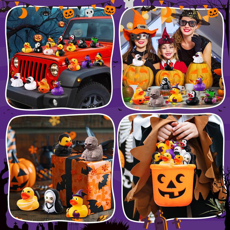 24 Pack Halloween Rubber Ducks with a Bag, Halloween Party Favors Halloween Basket Stuffers, Bath Toys for Kids, Goodie Bag Fillers, Halloween Ducks for Jeep, Exchange Gifts for Girls Boys