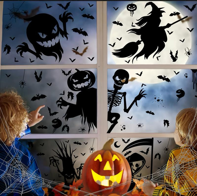 4 in 1 Pack Halloween Windows and Doors Decoration, Halloween Festive Decorations, Halloween Skulls Stickers, Halloween Bat Stickers, Halloween Ghost Stickers. Set Spooky Removable Ornaments, Halloween Home Decoration, Halloween Decor