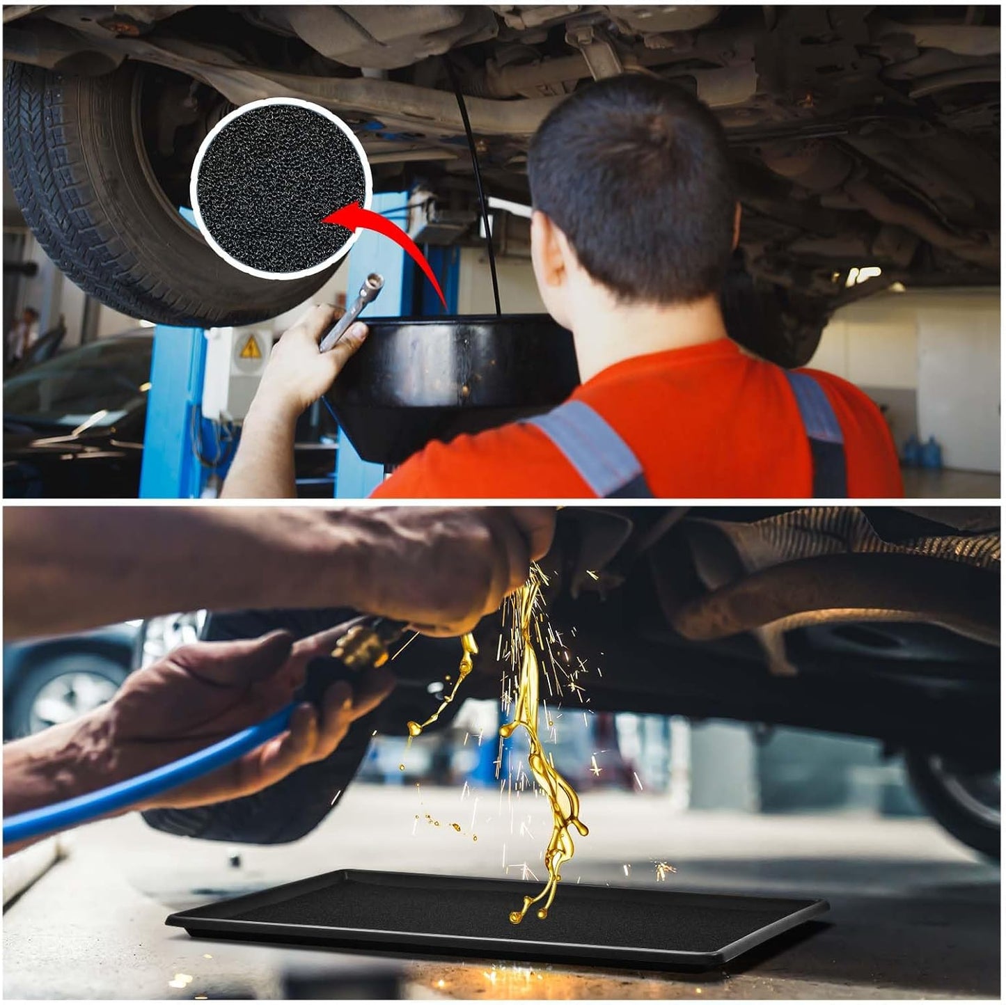 1 Set 35 X 24 X 1.4 Inch Oil Drain Drip Pan for under Car with Square No Splatter Pad Oil Drip Tray Transmission Garage Automotive Driveway to Keep Floor Clean, Black