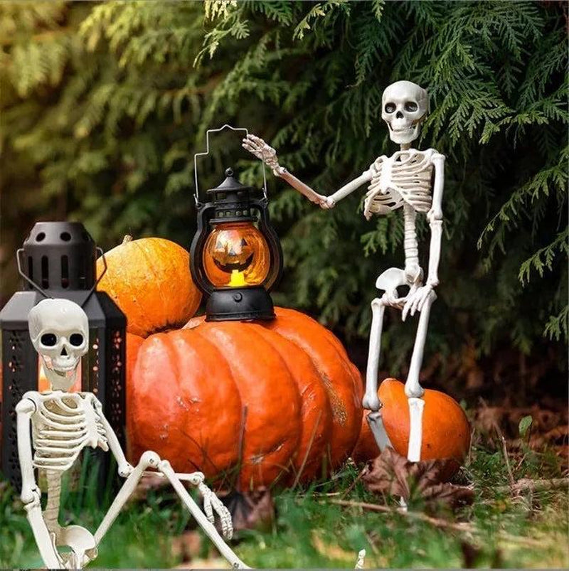 Halloween Movable Skeleton Plastic Realistic Human Full Body Skull Bones for Halloween Party Haunted House Graveyard Props Deco