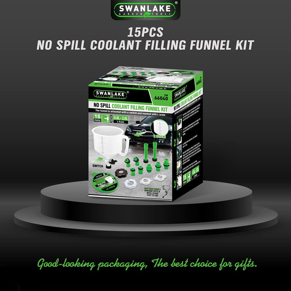 SWANLAKE No-Spill Coolant Funnel Kit,Spill Proof Funnel Bleeder with Adapters.Universal Fitment15Pcs.