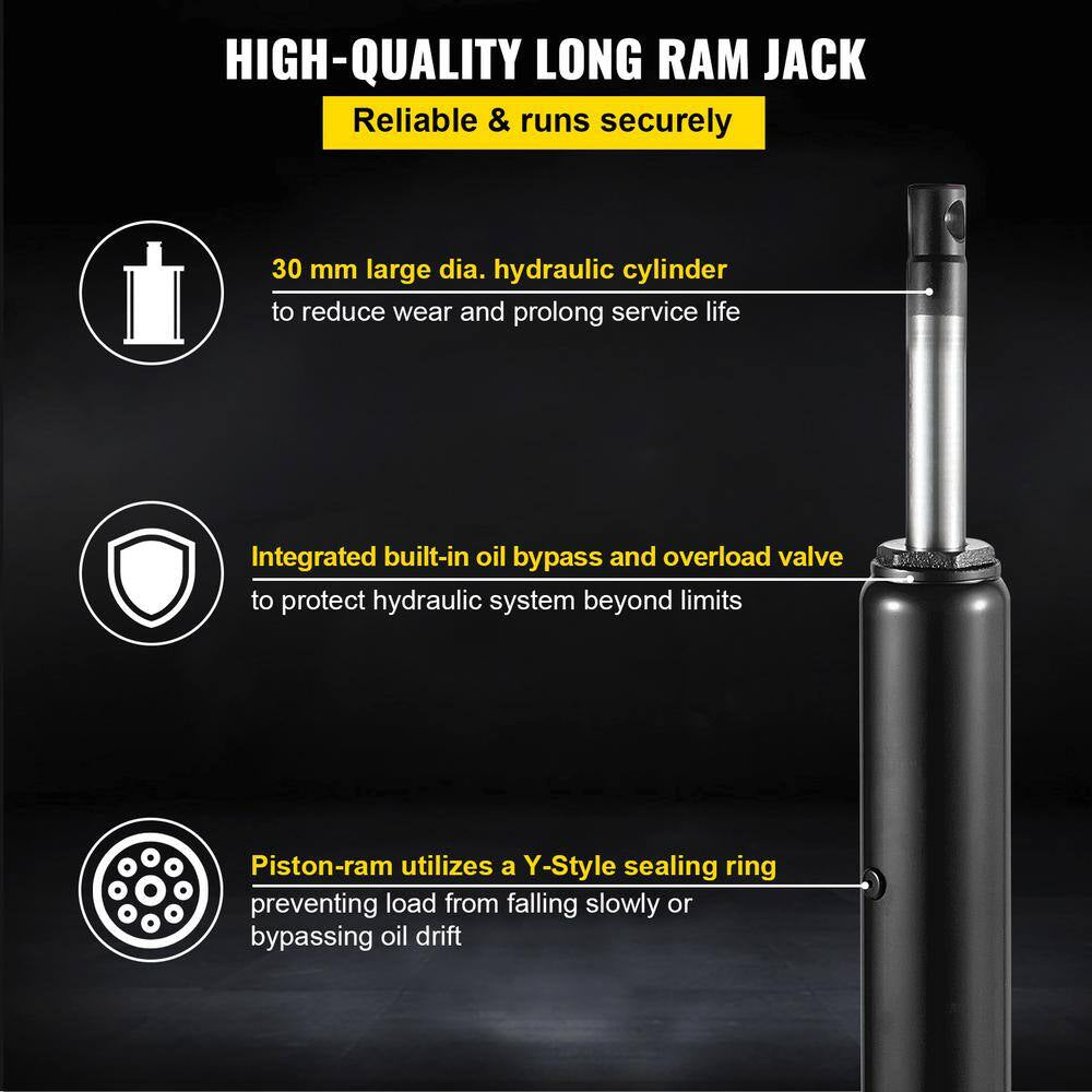 8-Ton 17636 Lbs. Black Hydraulic Long Ram Jack Manual Cherry Picker with Single Piston Pump, Clevis Base and Handle