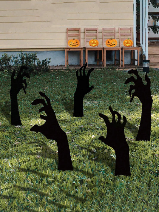 5PCS Scary Halloween Yard Decorations, Black Halloween Handmade Lawn Stakes, Suitable for Halloween Silhouette Yard Decorations, Halloween Sidewalk Signs, Outdoor Halloween Yard Decorations