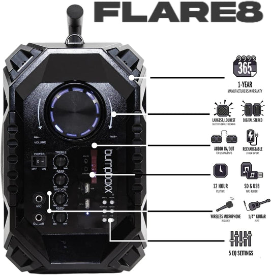 Bluetooth Portable Speaker Boombox Flare8 NYC Graffiti | Retro Boombox with Bluetooth Speaker | Rechargeable Lithium Battery | Includes Wireless Microphone, Carrying Strap & Remote Control
