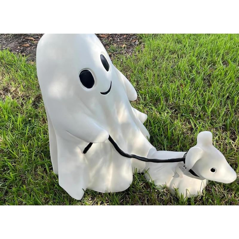 Ghost Walking Dog Statue, Cute Ghost Dog Figurine, Halloween Decorations (Large, Female)