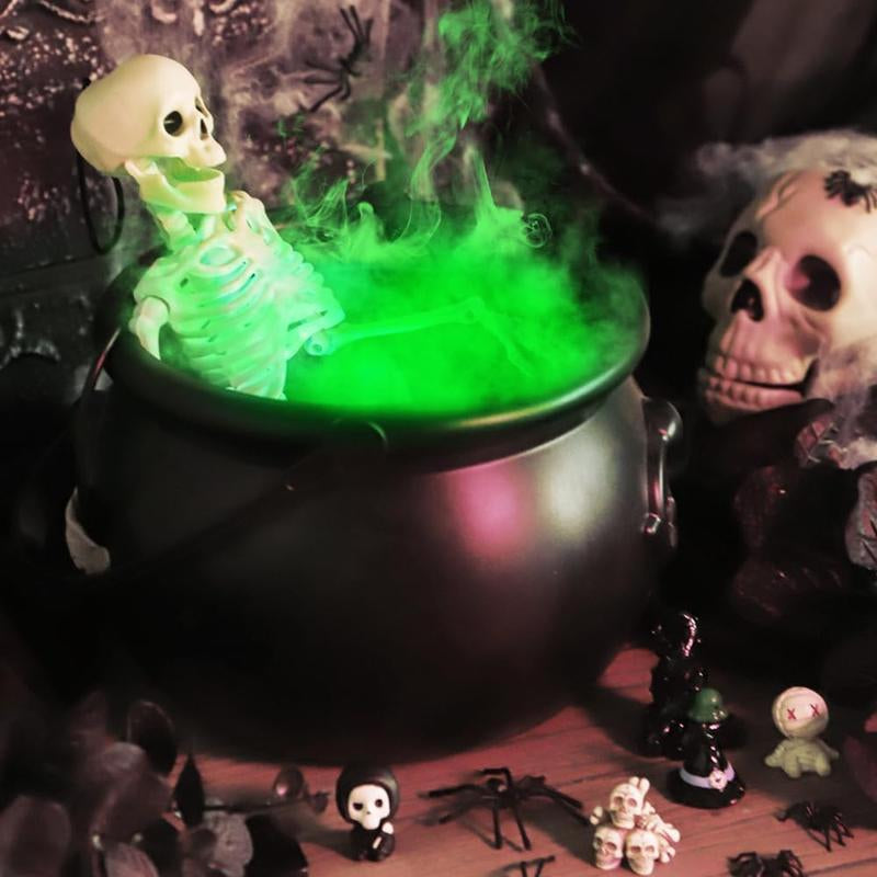 Halloween Decorations Indoor, LED Mist Maker Halloween Witches Cauldron Black Plastic Cauldron with Skeleton for Halloween Decorations Home Room Mantel Table Decor