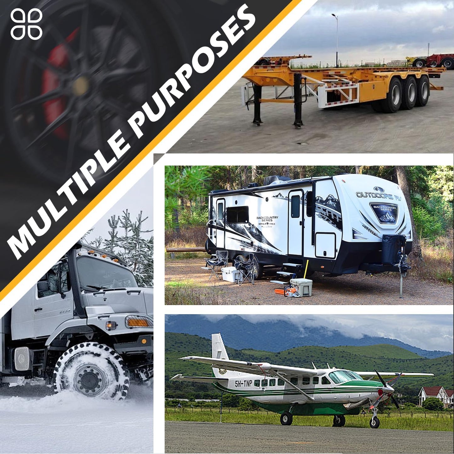Wheel Chocks [2Pair/4Pack with Rope] for RV Trailer Camper Truck Car Aircraft Boat, Versatile Rubber Chocks Block Stopper for Tire with Reflective Strips, Utility Trailer Camper RV Accessories
