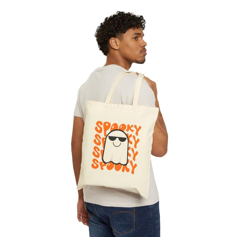 Spooky Happy Halloween Tote Bag, Cotton Canvas Trick or Treat Bag, Halloween Party Favor, Halloween Costume Accessory, Halloween Gift,