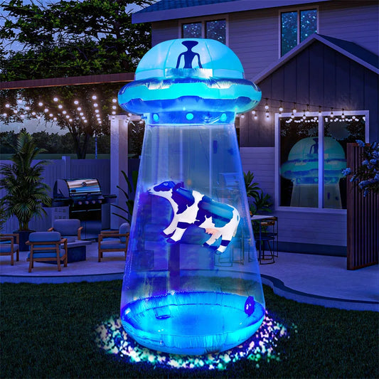 9 FT Halloween Inflatable Outdoor Decoration, Halloween Blow Ups for Yard Decoration, Inflatable UFO Halloween Decor with Leds for Halloween Decorations outside Halloween Party Decorations(Cow Not Included)