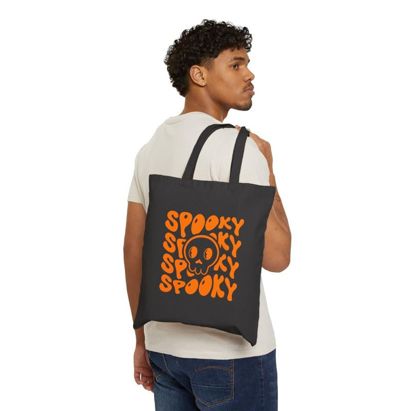 Spooky Happy Halloween Tote Bag, Cotton Canvas Trick or Treat Bag, Halloween Party Favor, Halloween Costume Accessory, Halloween Gift,