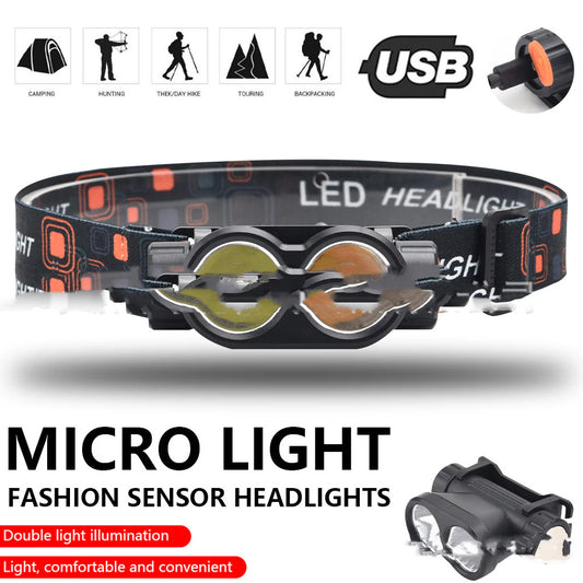 Bright Beam Far-Range Double-Head Usb-Powered Headlamp